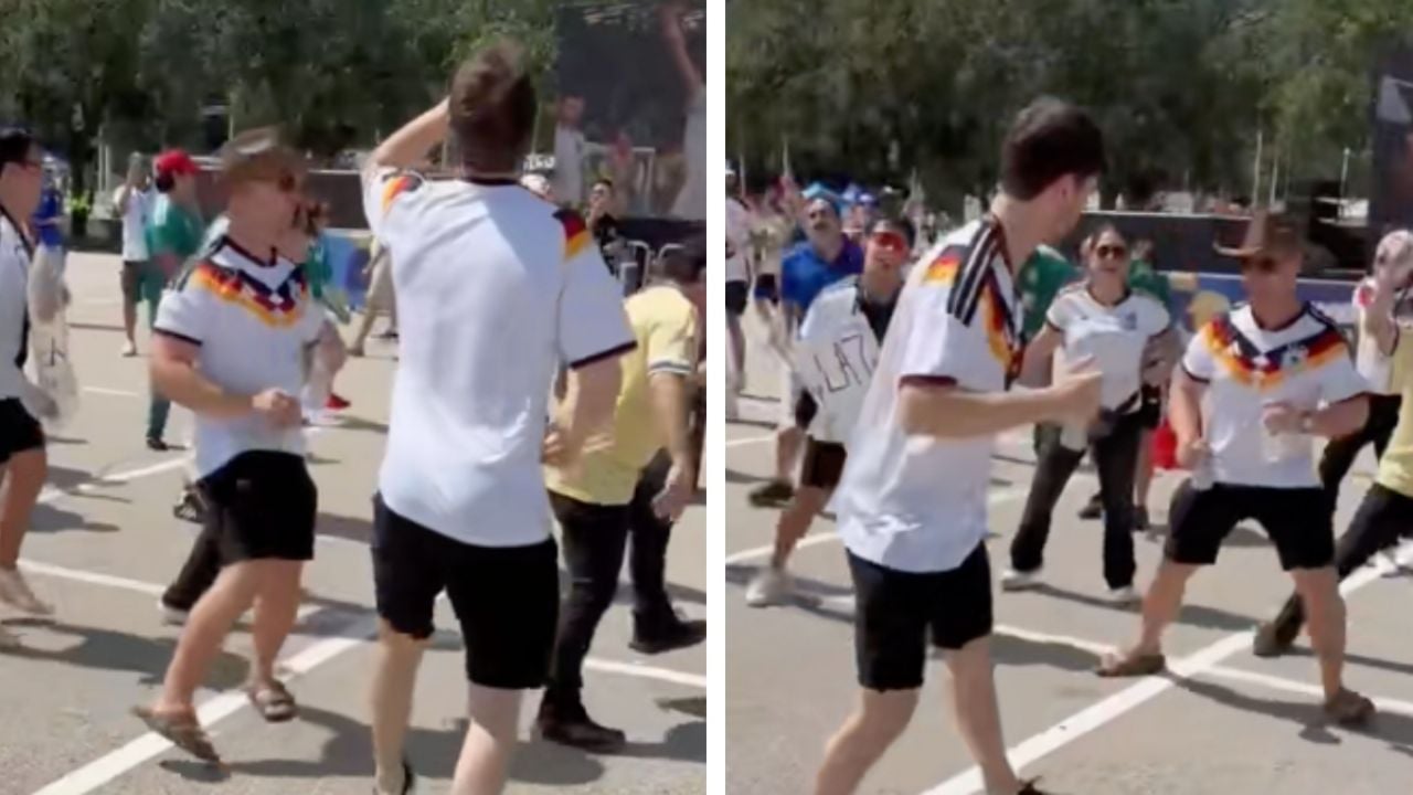 Turistas alemanes intentan bailar Payaso de Rodeo en festival del Mundial 2026 y se vuelven virales